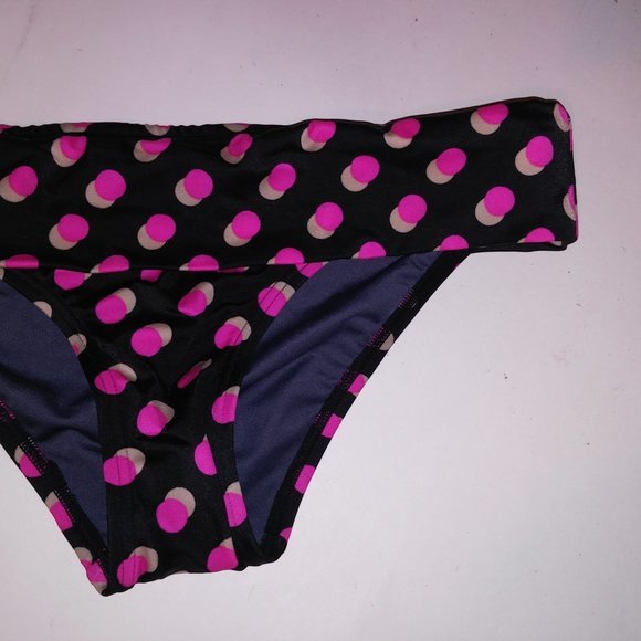 Victoria Secret Swim Bikini Bottom XS Pink Black Polka Dots Folder Trim Color Co - Picture 2 of 7